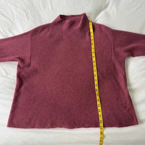 Eileen Fisher Italian 100% Cashmere Ribbed Funnel Neck Top Sweater in Tea Rose - Picture 6 of 10